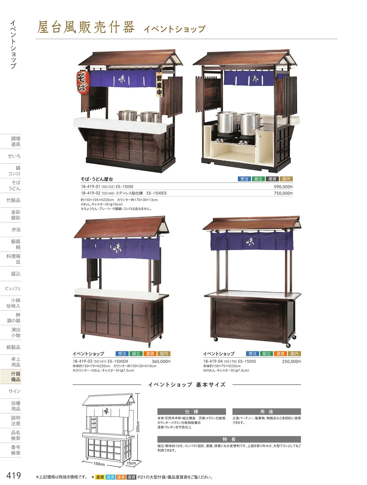 用美vol.18・ページ番号419・販売台（屋台販売台・ワゴン）