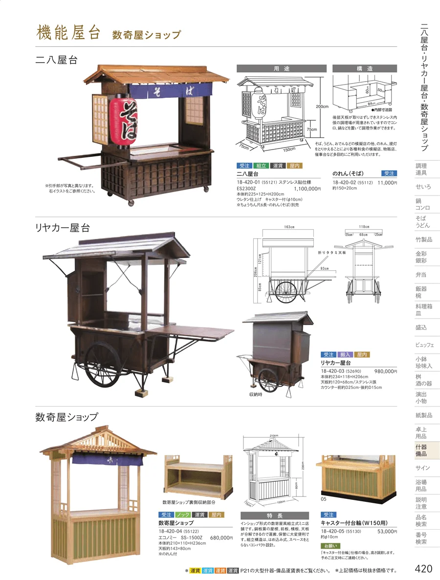 販売台（屋台販売台・ワゴン） ページ420
