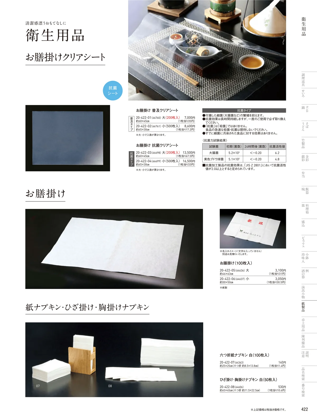用美vol.20・ページ番号422・紙ナプキン･お膳掛け